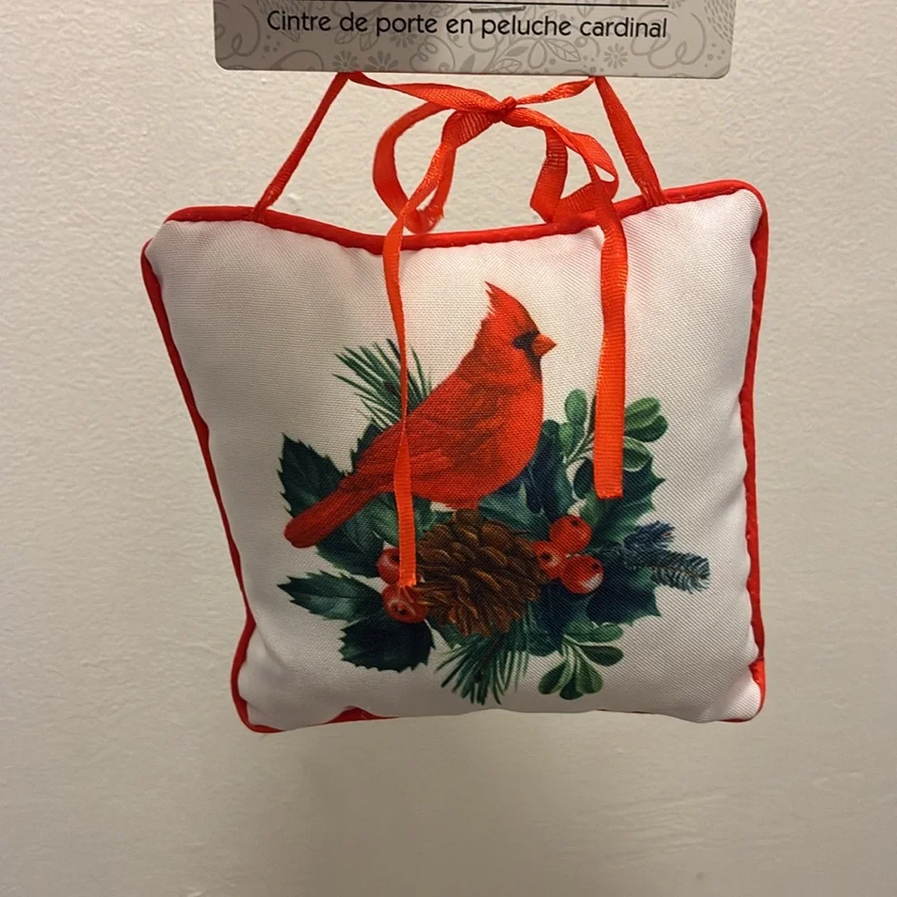 NWT- Cardinal Pinecone, Holly & Berries Holiday Plush Door Hanger Decoration